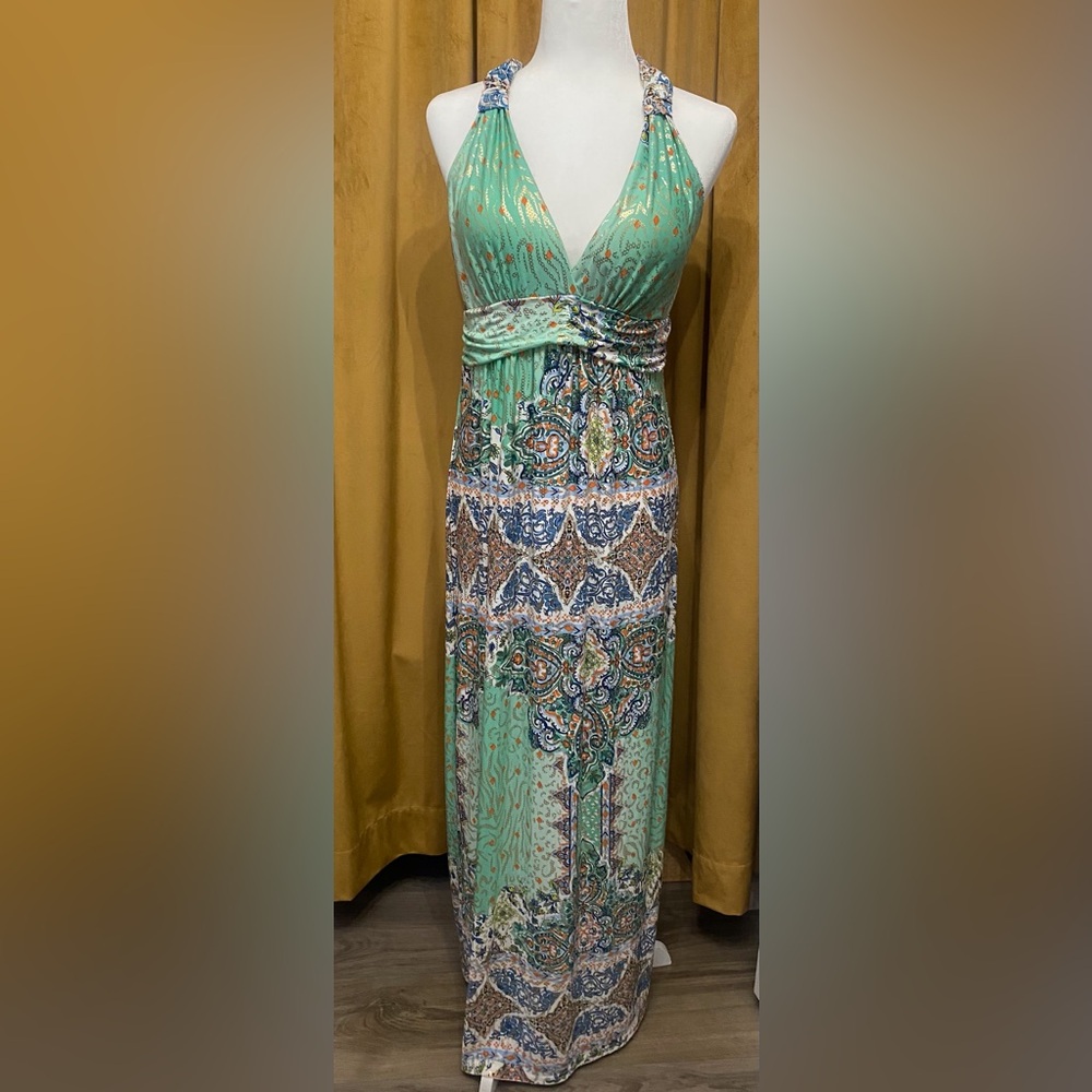 Green Halter Maxi Dress with Paisley Print